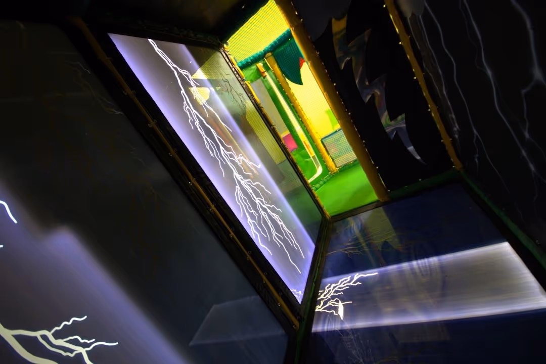 Interactive thunder and lightning zone in Bubbles World of Play - a great indoor childrens activity for rainy days