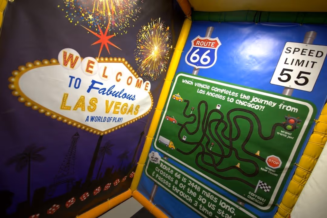Soft Play Area for kids showing USA themed zone in our indoor play centre in Liverpool region