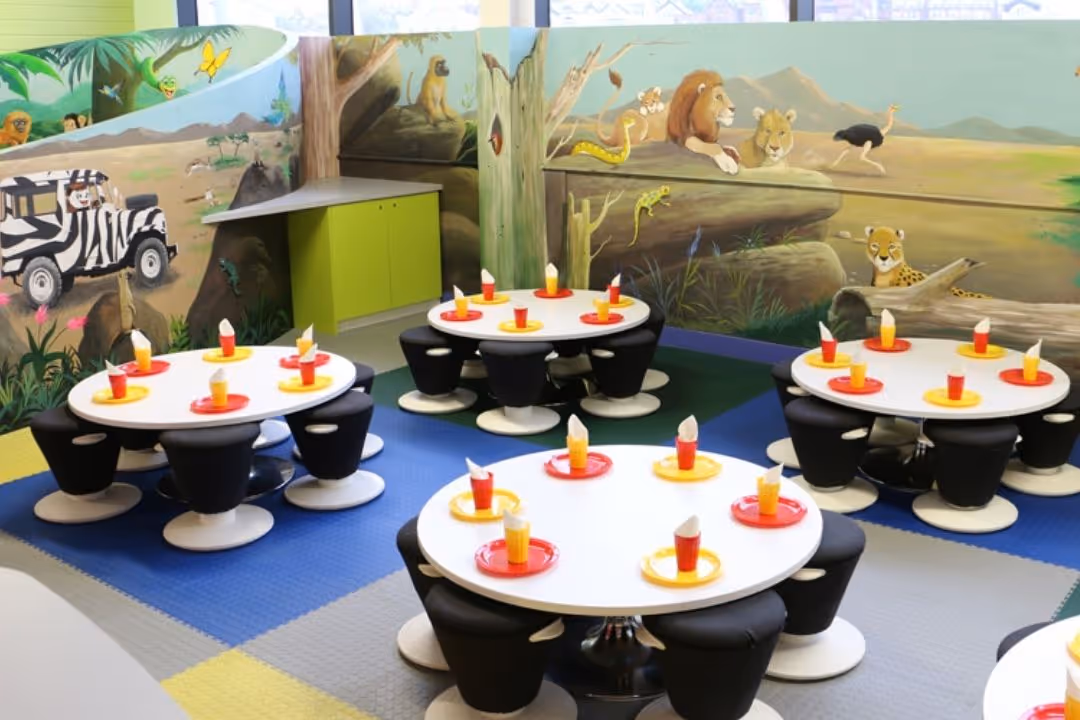 Birthday Party area themed as savannah for children at Bubbles World of Play, Kids Party Venue in Wirral